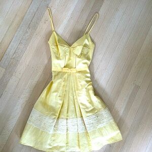 Yellow Linen Spaghetti Strap Dress by ABS